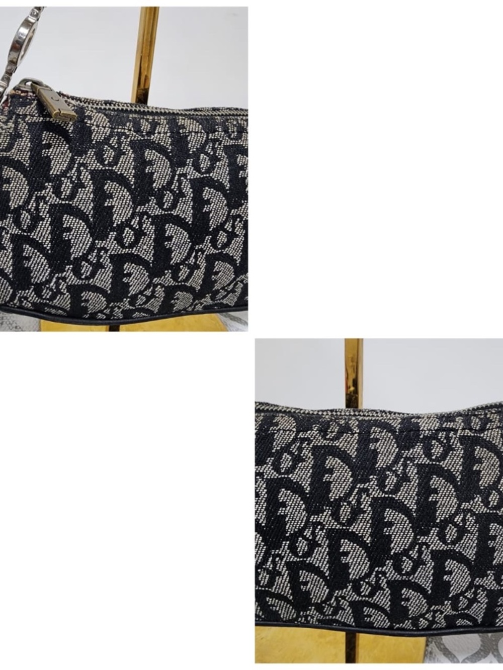 Authentic CHRISTIAN DIOR Monogram Shoulder Bag Pochette Black/Grey - Picture 5 of 13